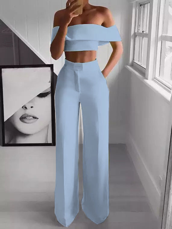 Slimming Off Shoulder Crop Top Wideleg Crop Pants