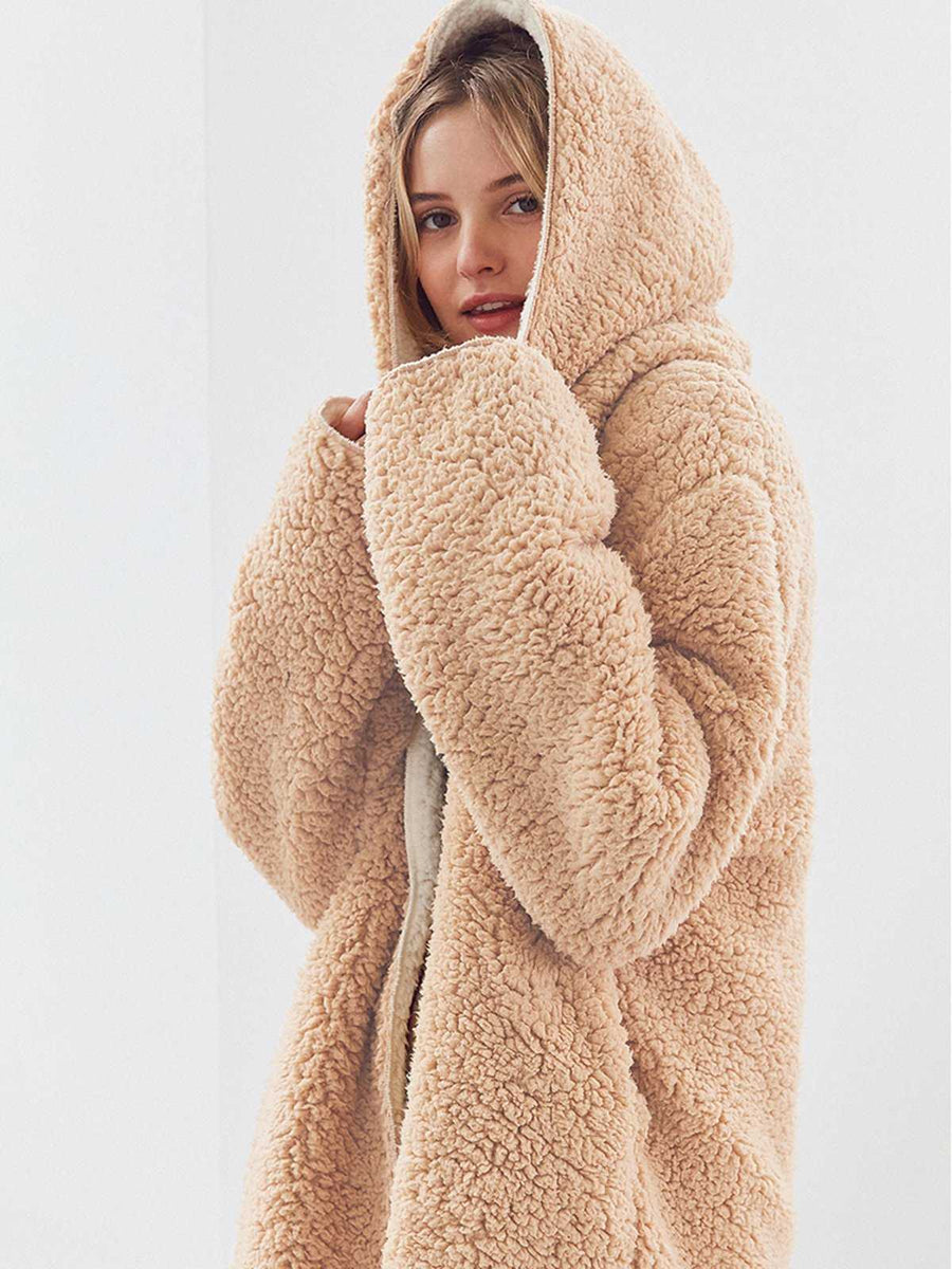 Fuzzy coats with hood on sale