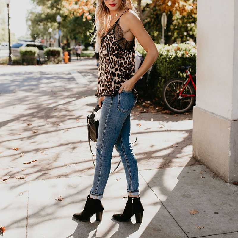 Retro Print Snake Leopard Lace Cami Tank Spaghetti Top