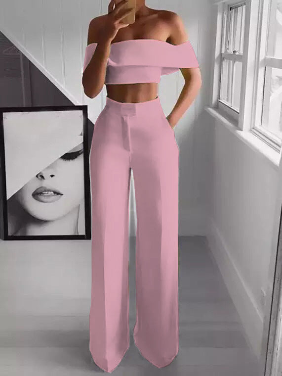 Slimming Off Shoulder Crop Top Wideleg Crop Pants