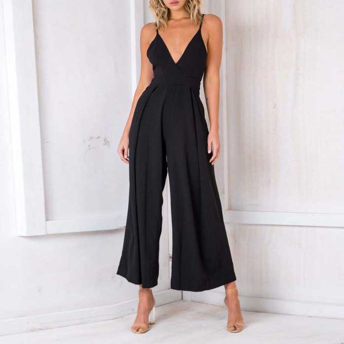 Formal Sleeveless Wrap Front Wide Leg Palazzo Jumpsuit