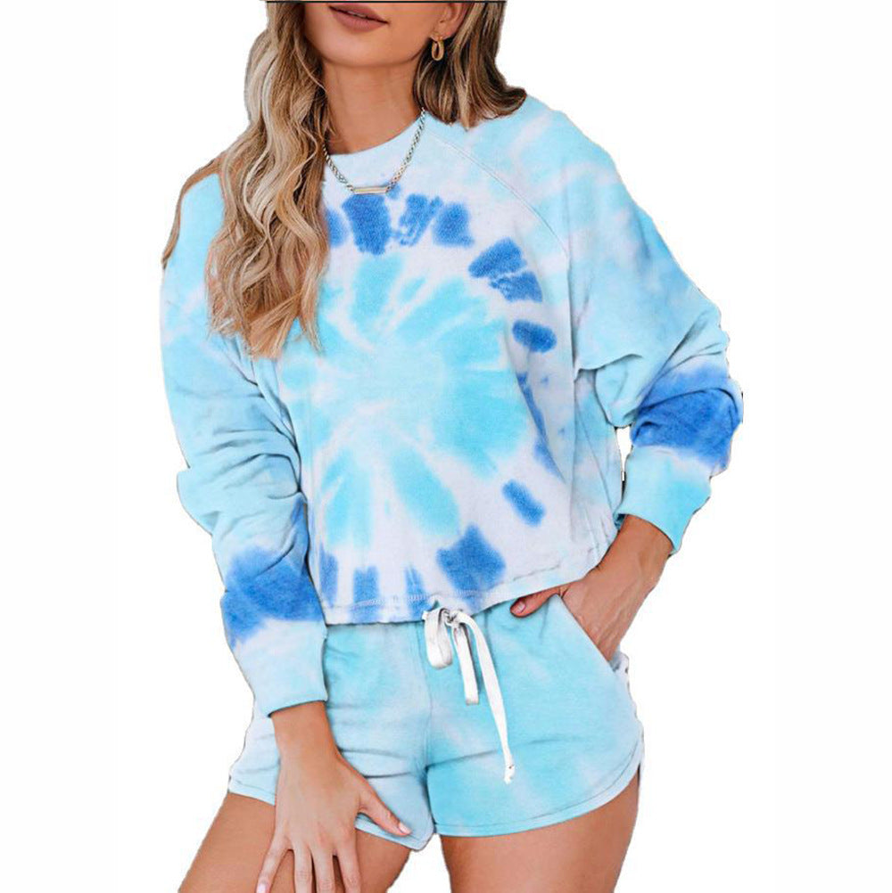 Bleach Tie Dye Two Piece Lounge Set Sweatsuit Shorts Set