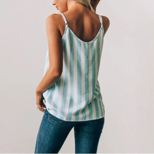 Casual Adjustable Spaghetti Striped Button Down Tank Top Swing Vest