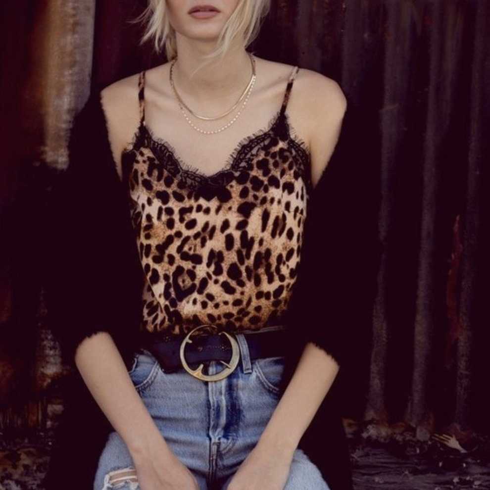 Retro Print Snake Leopard Lace Cami Tank Spaghetti Top