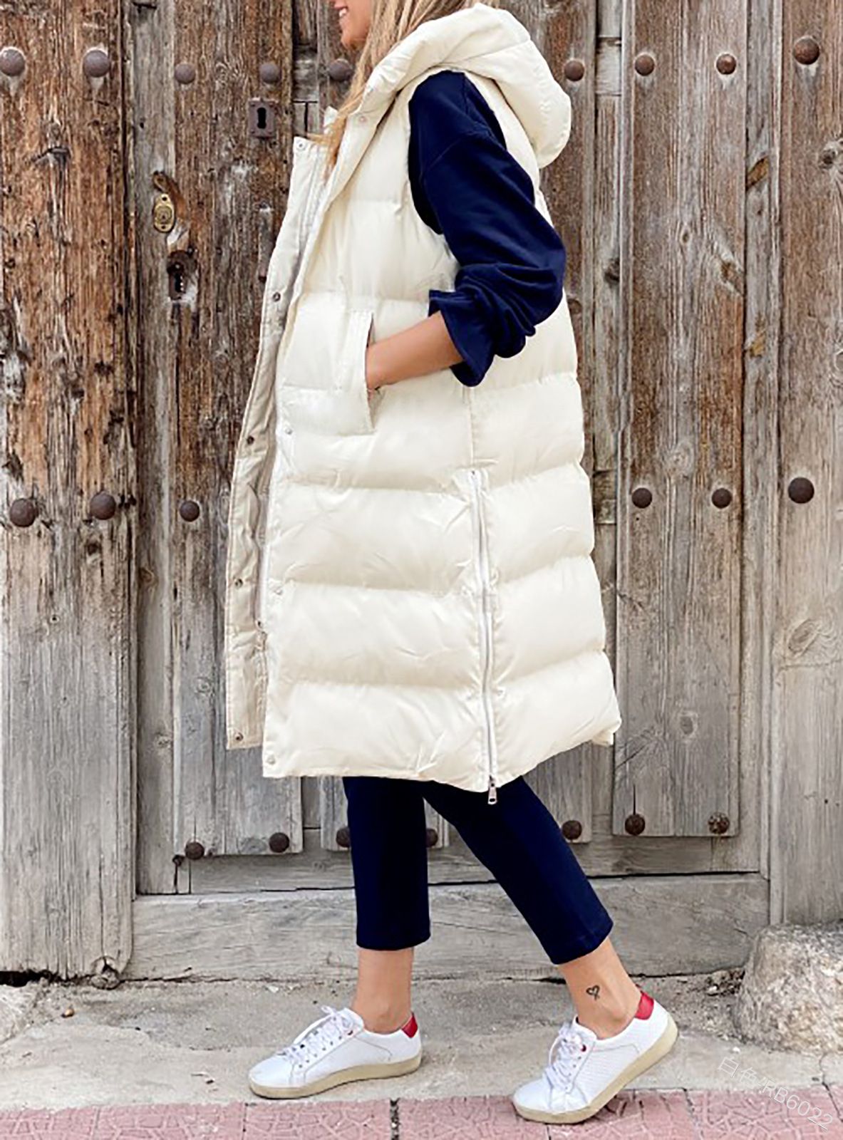 Longline Padded Puffer Gilet With Hood Body Warmer