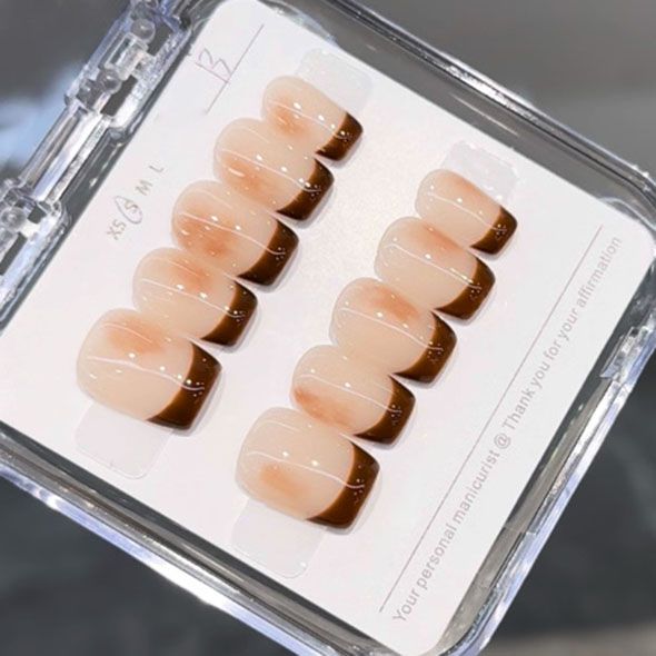 10 PCS Coffee Brown Coffin Shaped Acrylic Nails French Tip