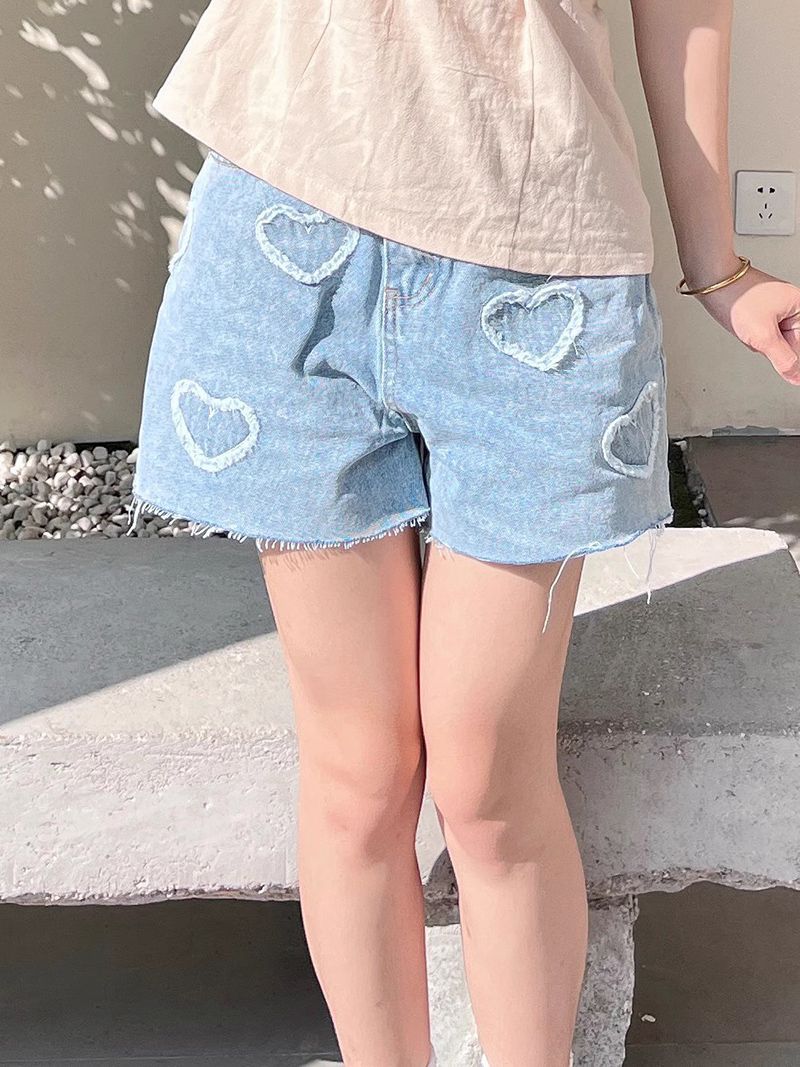 Cute Destroyed Washed Side Cut High Waisted Ripped Denim Shorts