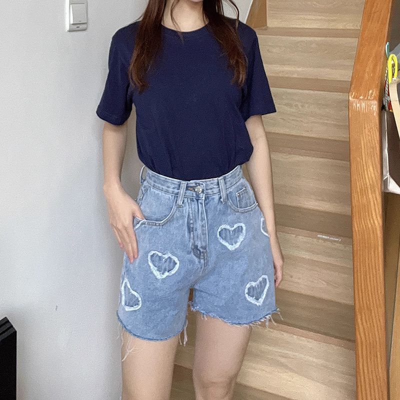 Cute Destroyed Washed Side Cut High Waisted Ripped Denim Shorts