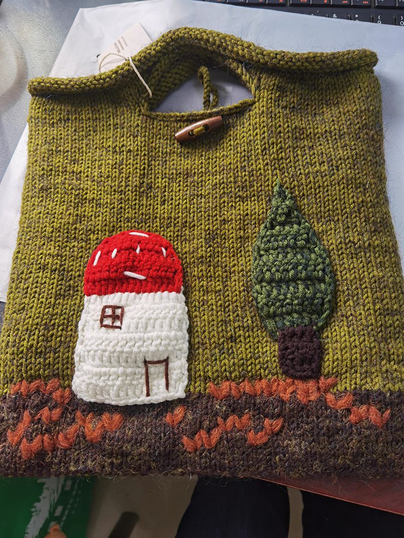Cute Handmade Embroidered Crochet Knitted Handbag Mushroom Tote Bag