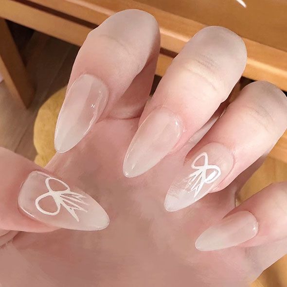 Blackpink Inspired Jenny Bow Knot Almond Acrylic Nails