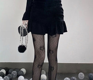 Gothic Black Heart Fish Net Stocking See Through Mesh Lolita Tights