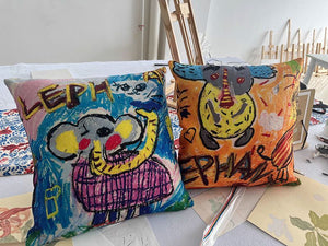 Custom Personalized Print Throw Pillow with Yours & Kids' Drawings Picture