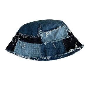 Distressed Patchwork Denim Bucket Hat Blue Jean Fisherman Hat