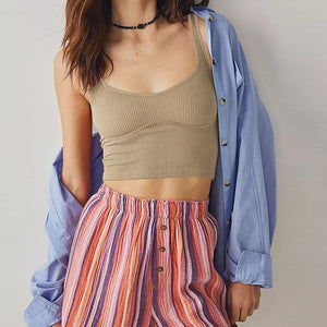 Women Ribbed Fitted Seemless Coset Crop Tank Tops Sleeveless Stretchy Cami Vests