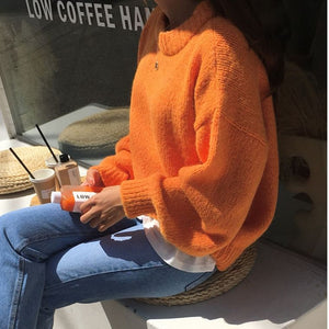 Trendy Comfy Designer Oversize Knitted Crewneck Jumper Sweater