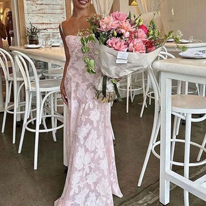 Sexy Half Mesh Patched Flower Bandeau Maxi Dress With Straps