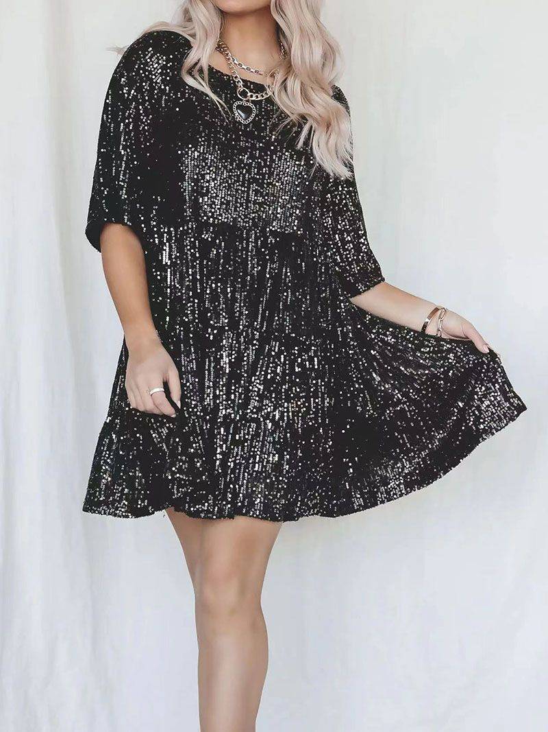 Glitter High Thigh Split Sequin Long Black Dress With Slit
