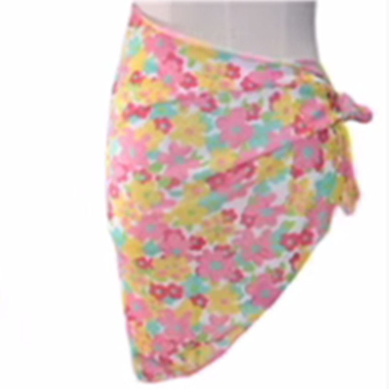 Rainbow Floral Scrunched 3 Piece Underwire Bathing Suits With Sarong Skirt