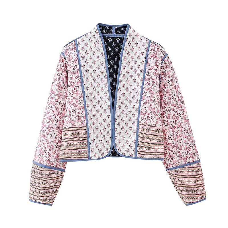 Reversible Patchwork Floral Print Quilted Jacket Padded