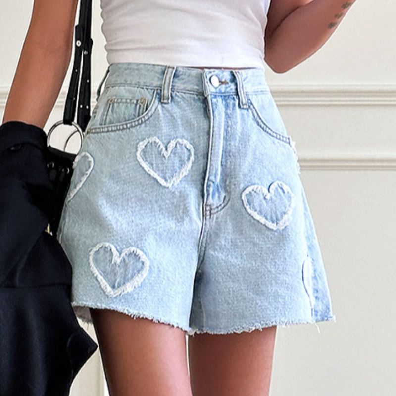 Cute Destroyed Washed Side Cut High Waisted Ripped Denim Shorts