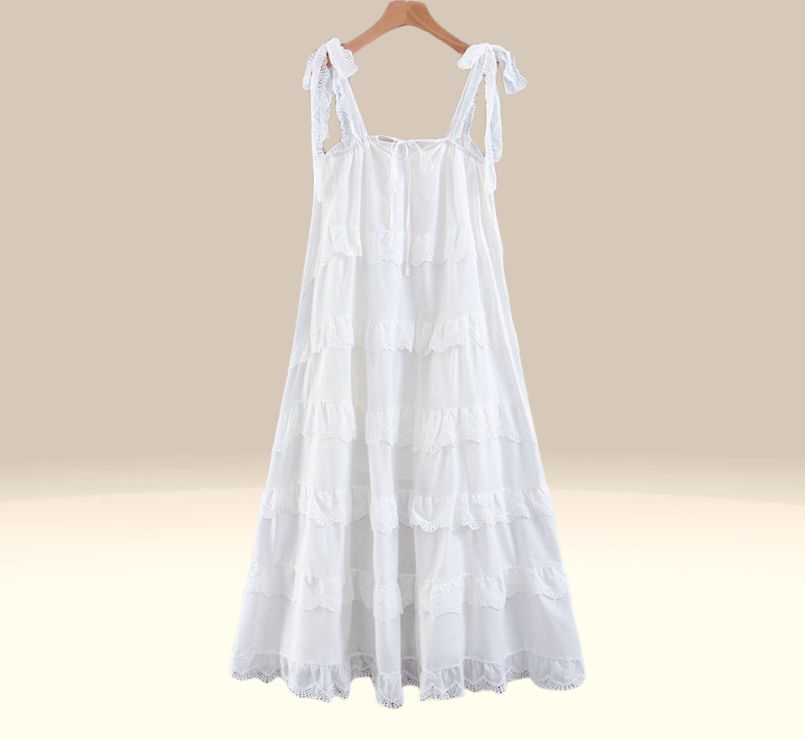 Casual Cotton Ruffle Strap Smocked Eyelet Mini Dress