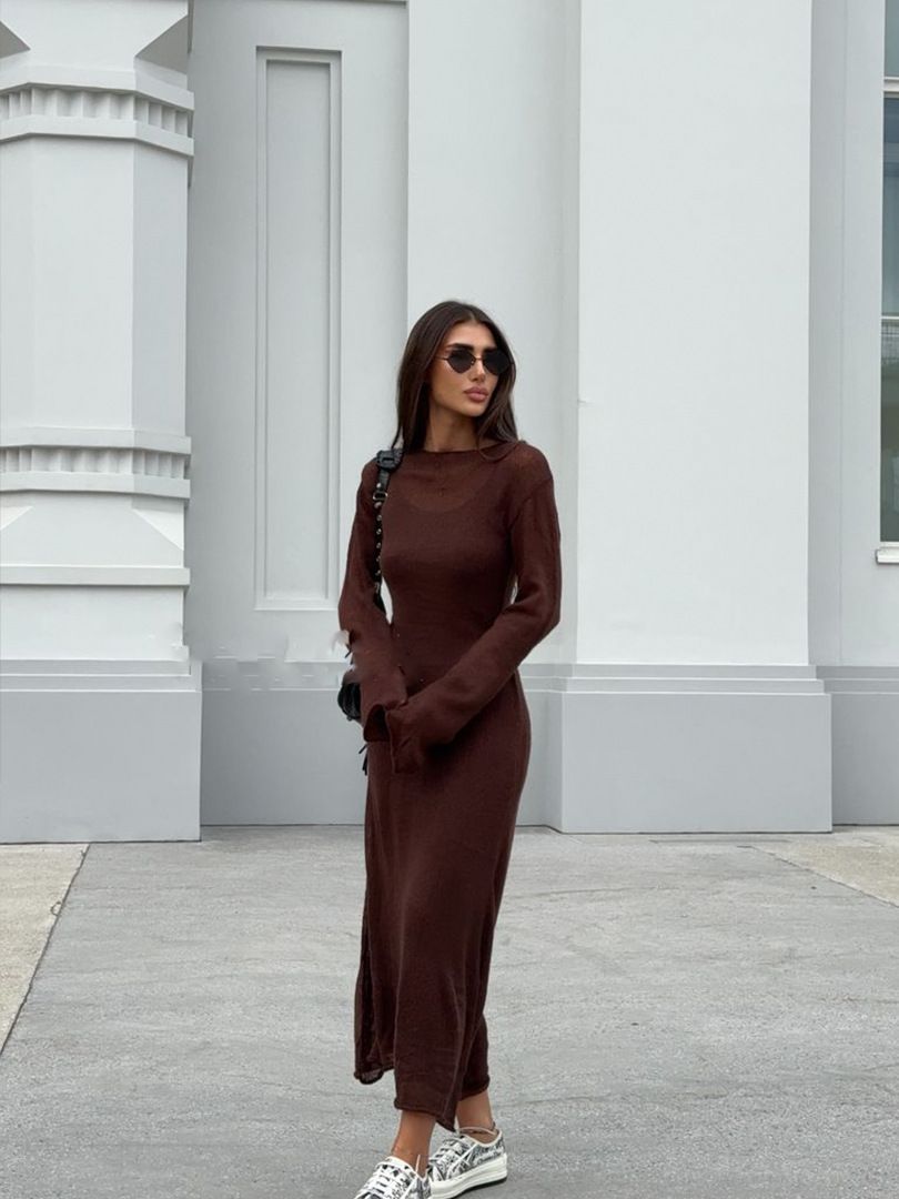 Light Knit Long Sleeve Tissue Maxi Dress