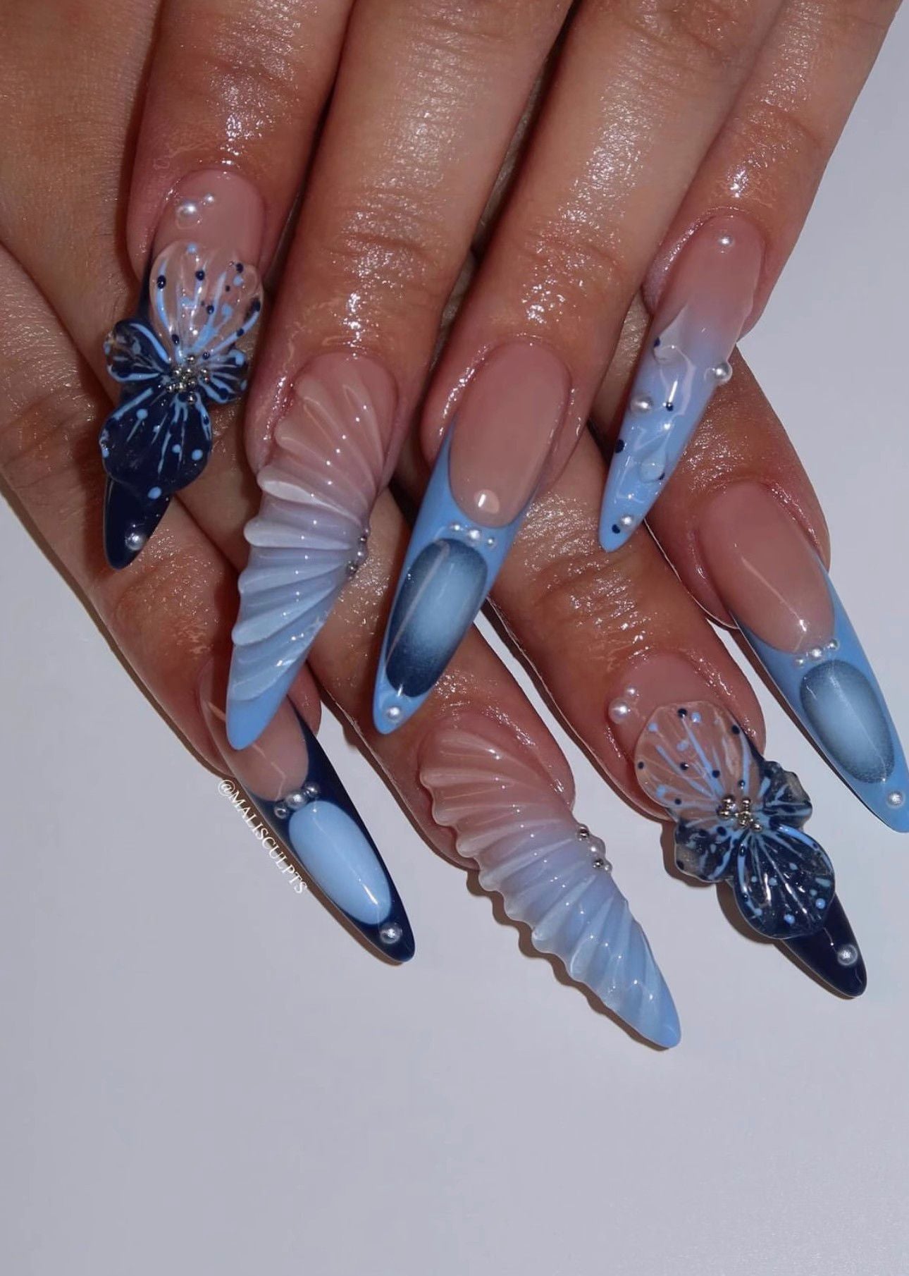 Blue Pointy Stiletto Nail