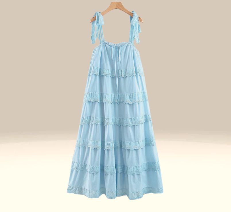 Casual Cotton Ruffle Strap Smocked Eyelet Mini Dress