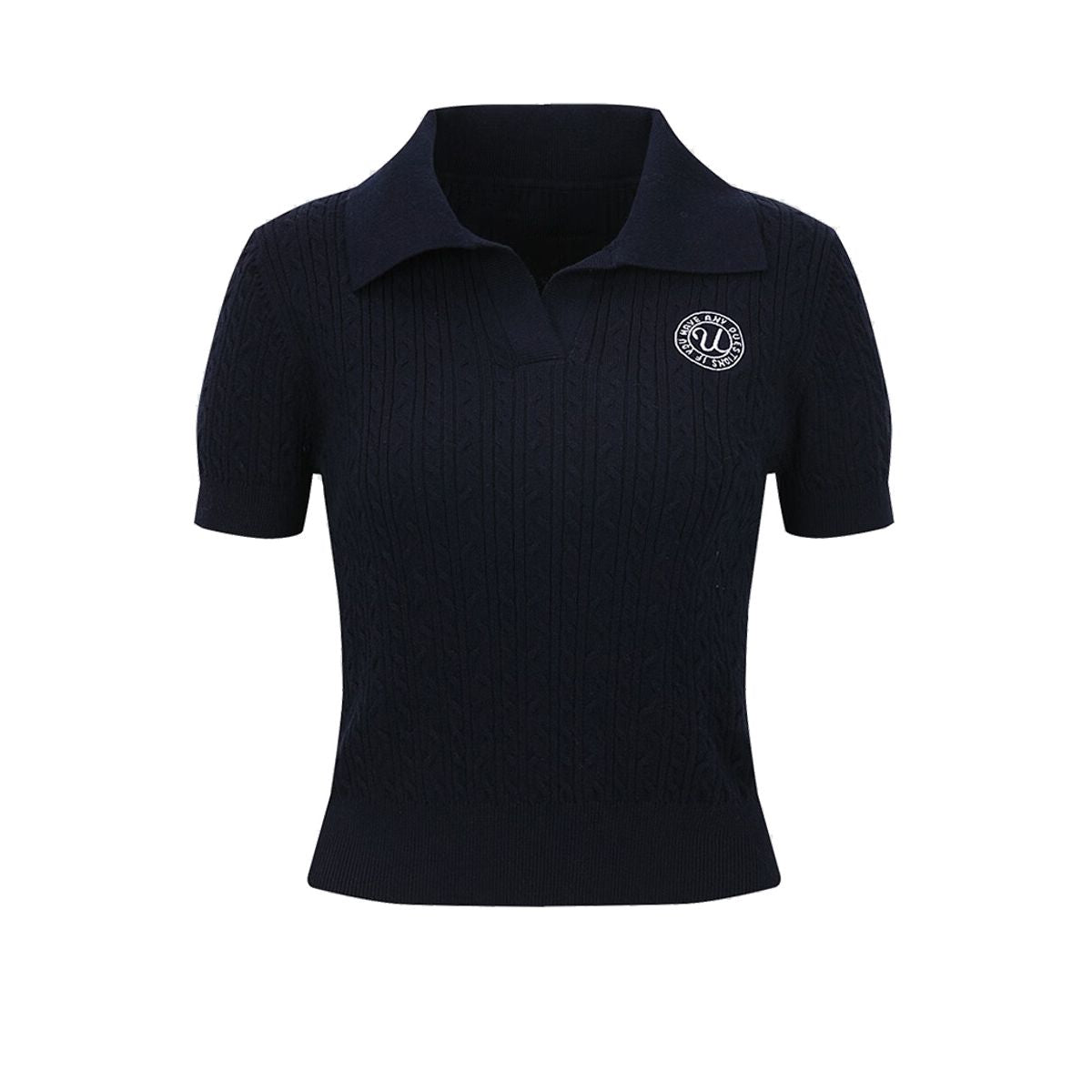 Classic Sleeve Polo Textured Knitted T-Shirt Blouse