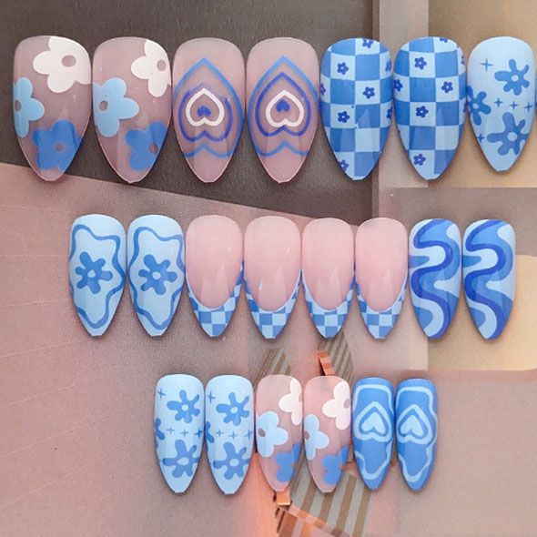 24pcs Classy Designs Shimmering Sparkling Marble Fake Nail