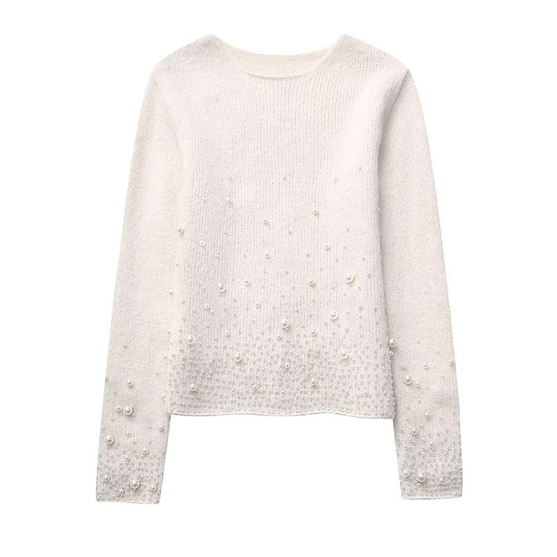 Bling Bling Luxury Pearl Beaded Embellished Knitted Jumper Sweaters With Skirt Set