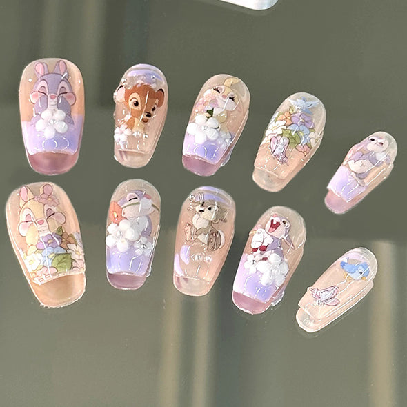 Kawaii Cartoon Themed Childhood Memories Medium Coffin Press On Nails