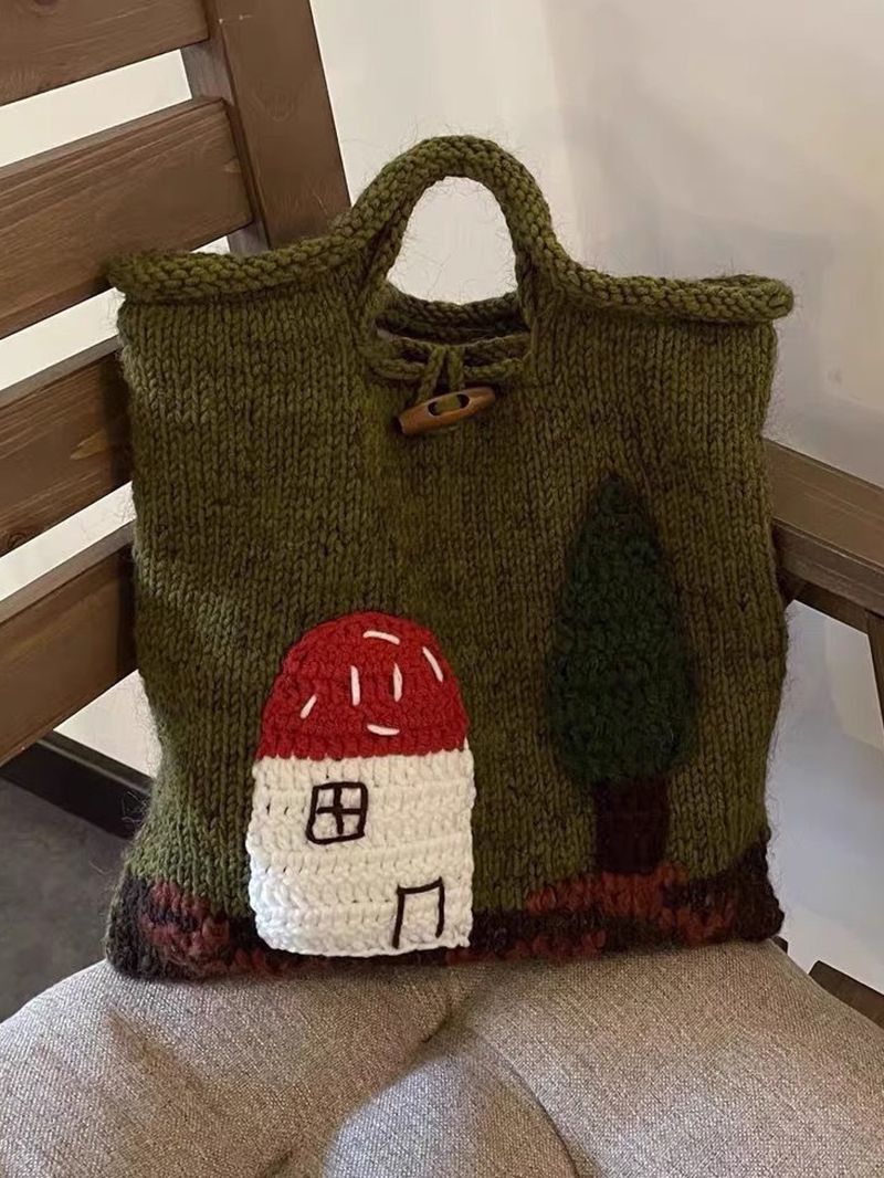 Cute Handmade Embroidered Crochet Knitted Handbag Mushroom Tote Bag