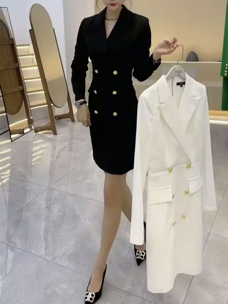 Double Breasted Work Suits Long Sleeve Blazer Dress