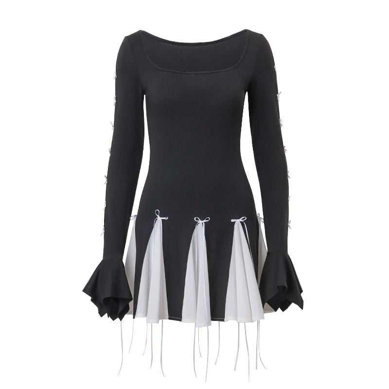 Steam Punk Criss Cross Flare Long Sleeve Flowy Dress