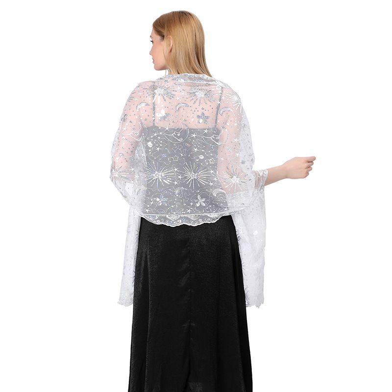 Sparkly Sequin Embroidery Lace Mesh Shawl