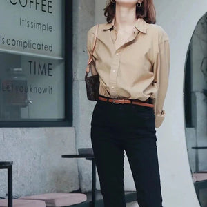 Oversized Relaxed Long Sleeve Button Front Shirt Womens