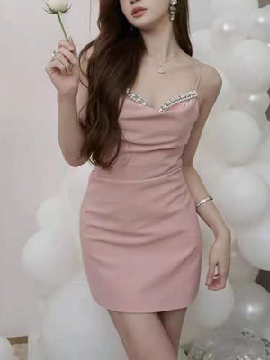 Sparkly Rhinestone Pearl Rehearsal Dinner Guest Dress
