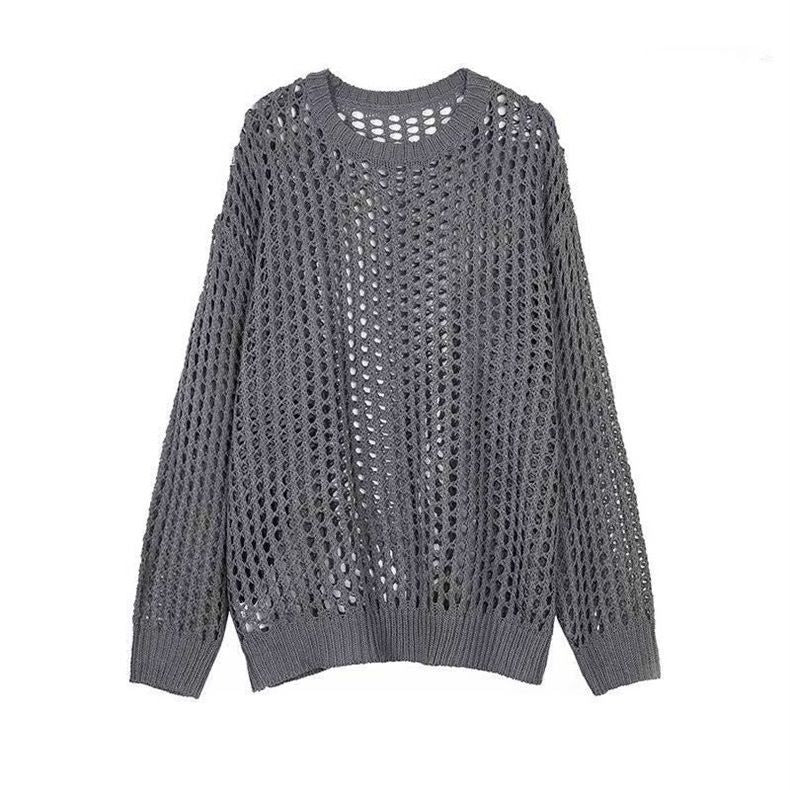 Bohemian Crochet Knit See Through Fishnet Long Sleeve Top Shirts