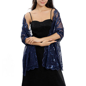 Sparkly Sequin Embroidery Lace Mesh Shawl