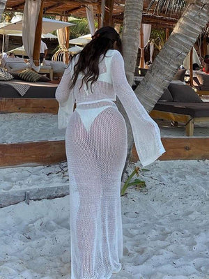 Sheer Crochet Knitted Long Swimsuit Cover Ups Maxi Beach Dress