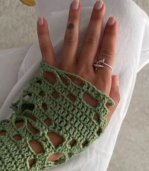 Cute Crochet Knit Flower Mesh Long Sleeve Crop Top Blouses