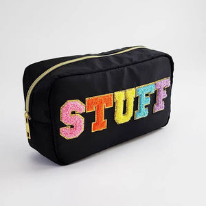 Fuzzy Letters Embroidered Faux Leather Makeup Cosmetic Bag