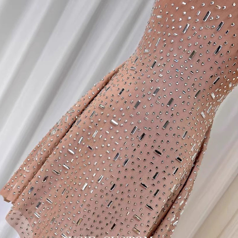 Sparkly Rhinestone Embellished Scoop Neck Evening Gown Dress