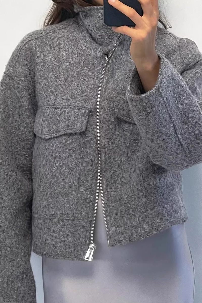 Wool Blend Cropped Bouclé Soft Jacket