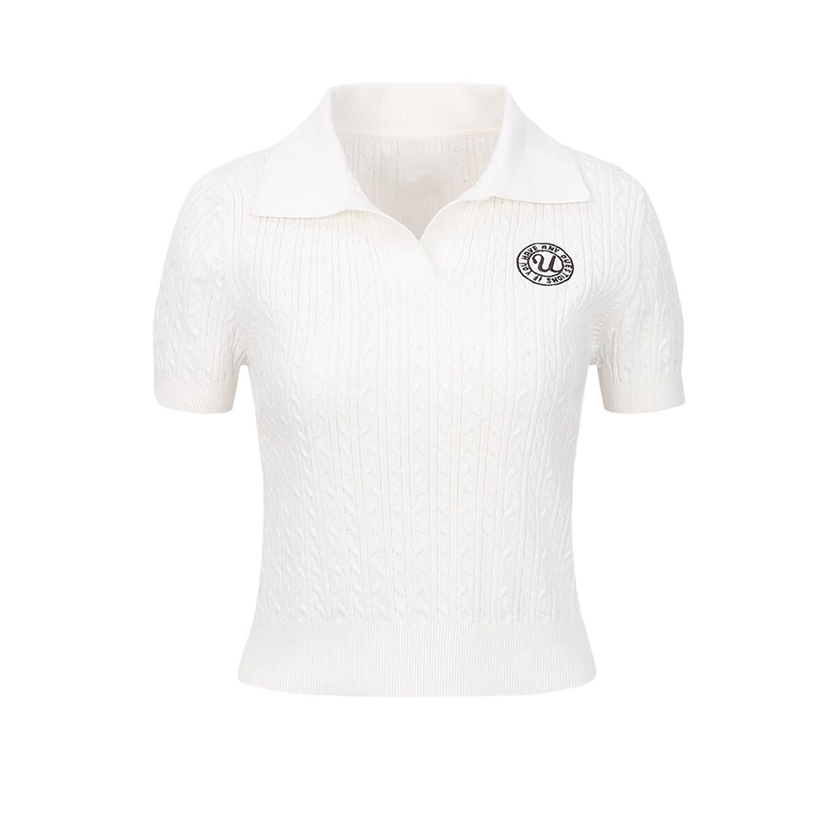 Classic Sleeve Polo Textured Knitted T-Shirt Blouse