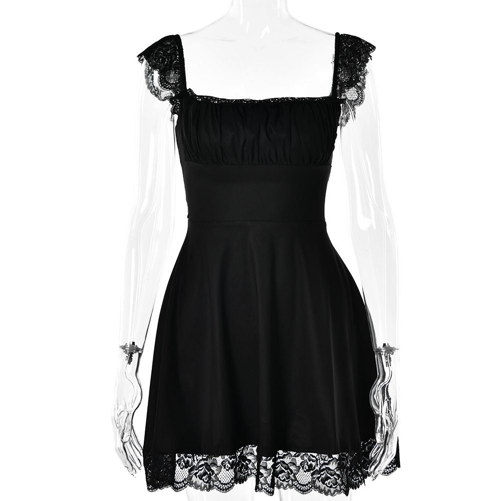 Sweet Cap Sleeve Ruched White Lace Party Mini Dress With Lace Edge