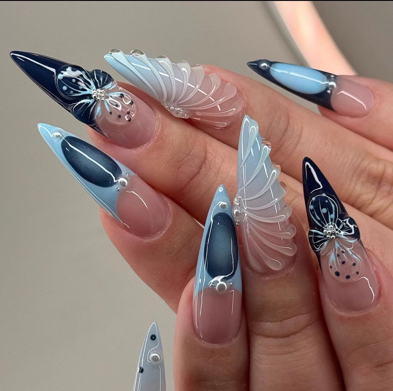 Blue Pointy Stiletto Nail