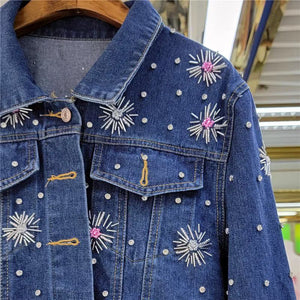 Vintage Diamonds Pearls Hand Beaded Evening Denim Jackets