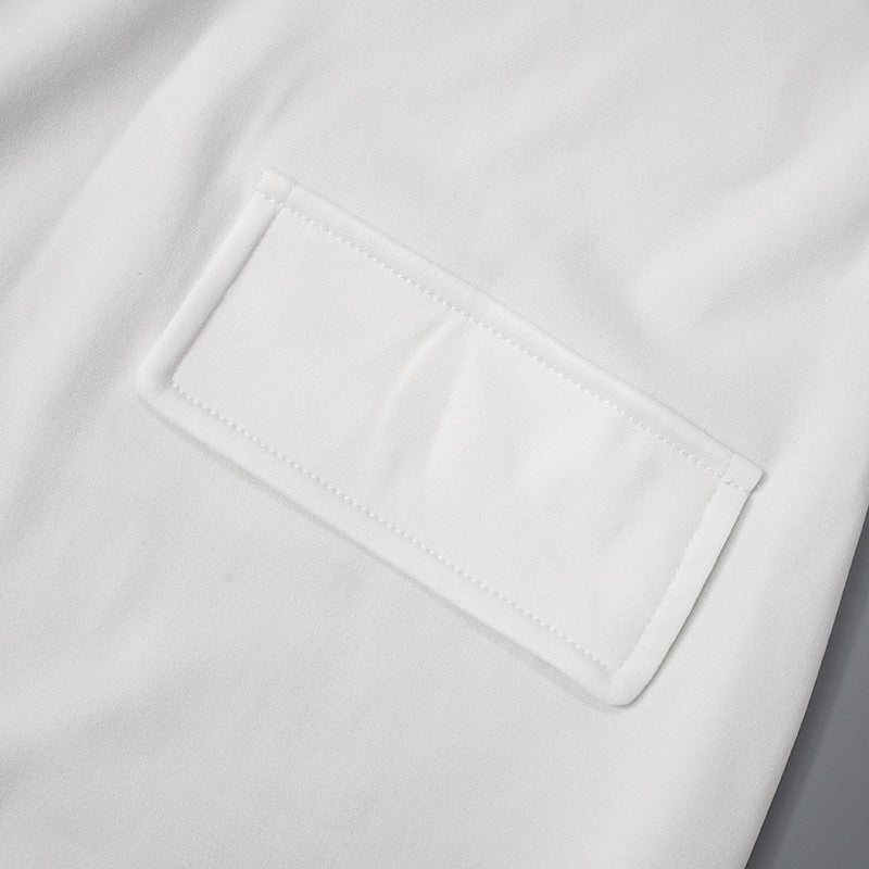Decorative Flap Pockets V Neck Plunge White Sundress